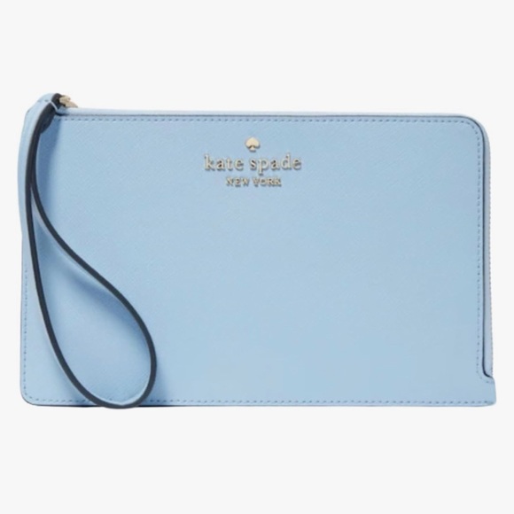 Kate Spade NY Staci Medium Leather Zip Wristlet - Celeste Blue - Picture 1 of 3